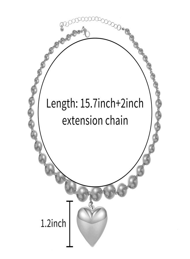 OATHYAN Chunky Puffy Heart Choker Necklace for Women Y2k Heart Gold Pendant Necklace Jewelry (A-Silver) - Image 3